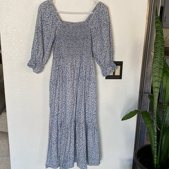 Madewell Lucie Elbow-Sleeve Smocked Midi Dress in Sunflower Field - Picture 2 of 10